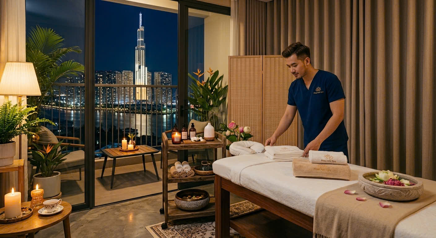 Kỹ thuật viên phục vụ massage yoni tại các căn hộ Vinhomes Central Park và Saigon Pearl Bình Thạnh