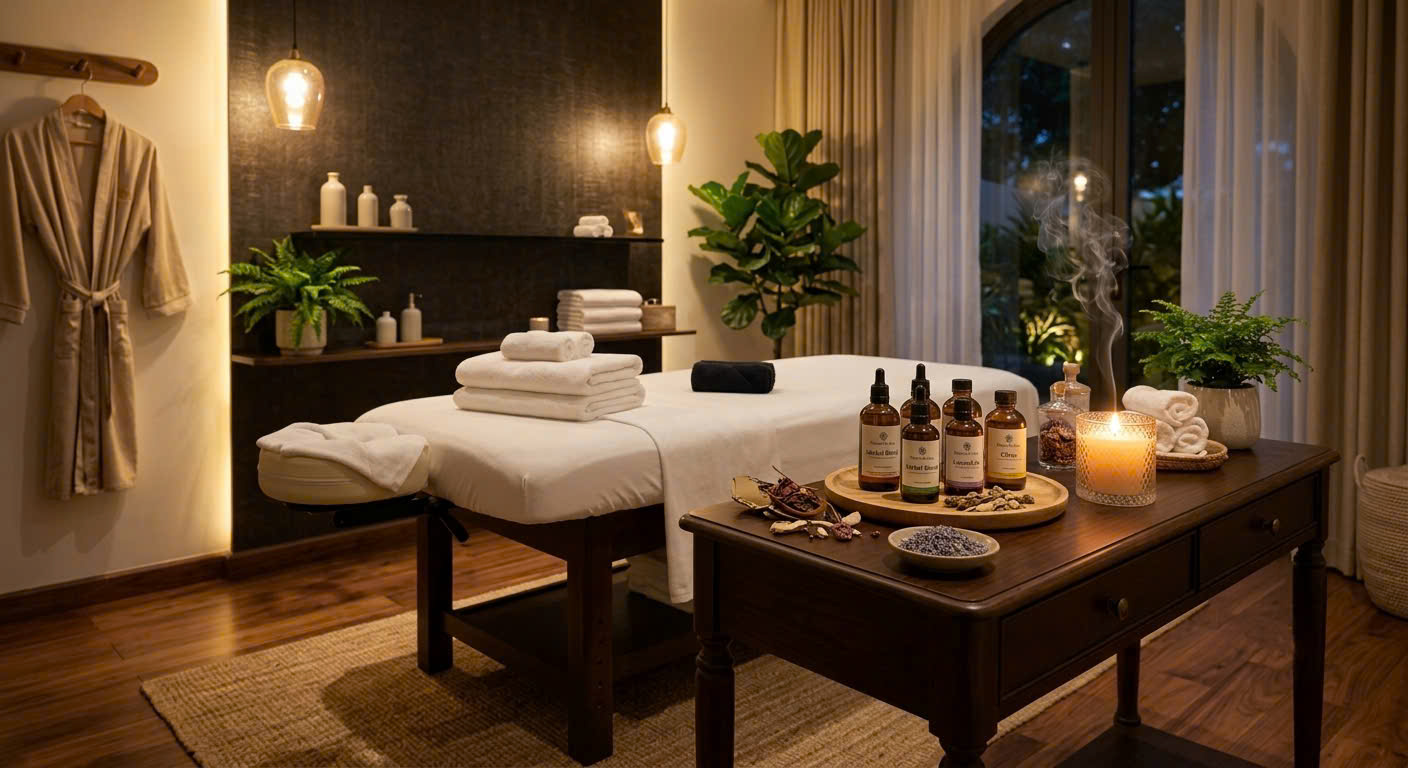 Chuyên gia Phan Anh Spa chuẩn bị không gian massage yoni trị liệu thư giãn tại nhà