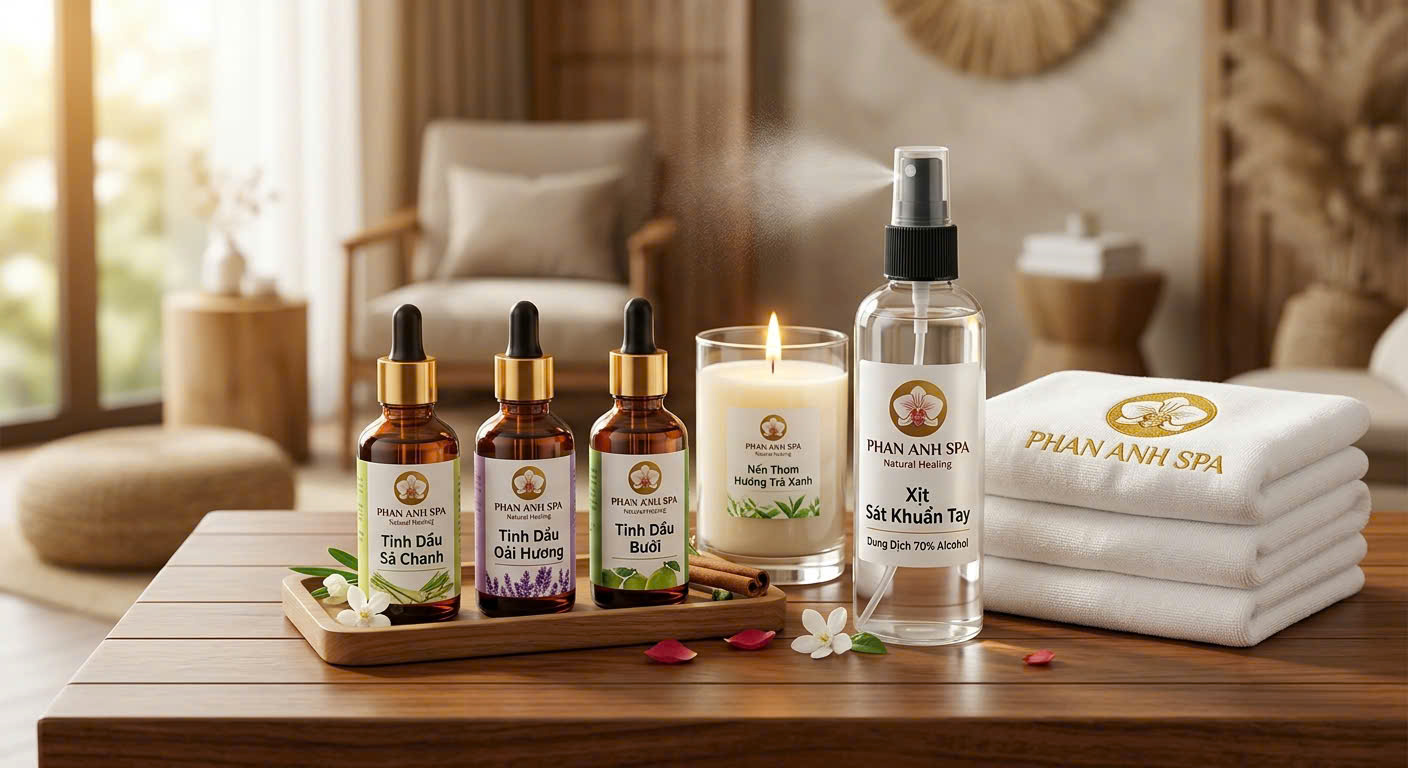 Dụng cụ vệ sinh và tinh dầu thiên nhiên cao cấp dùng trong quy trình massage yoni