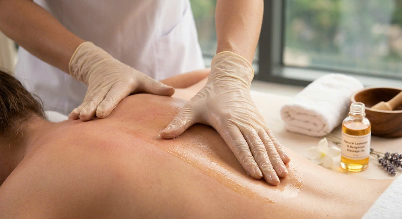 Chuyên gia trị liệu thực hiện kỹ thuật miết cơ ấn huyết giúp thư giãn và cân bằng nội tiết