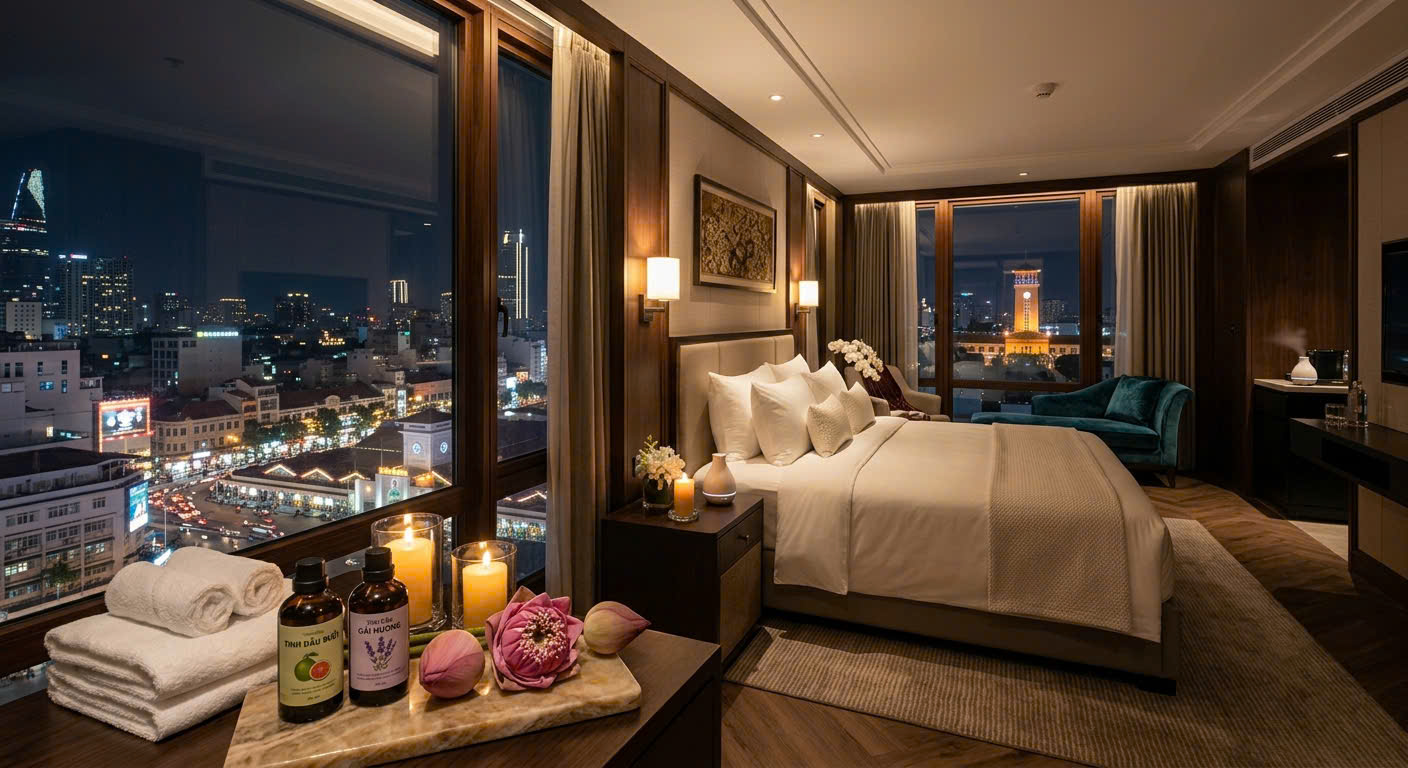 Chuyên viên trị liệu massage yoni tận nơi tại Phường Bến Thành đang chuẩn bị không gian thư giãn cho khách hàng