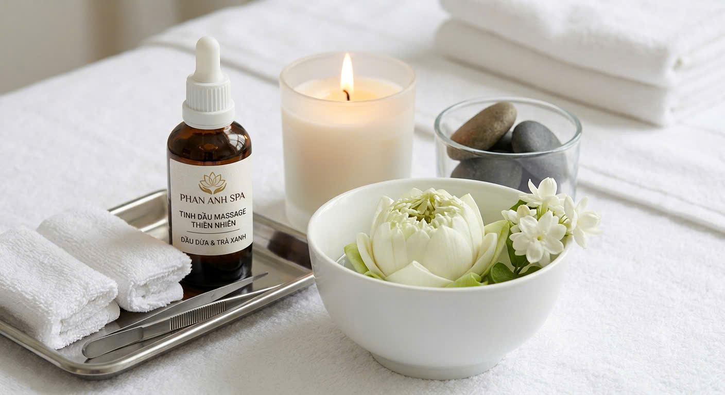 Quy trình massage yoni Sài Gòn chuyên nghiệp, sử dụng tinh dầu thiên nhiên an toàn và đảm bảo vệ sinh tuyệt đối cho khách hàng.