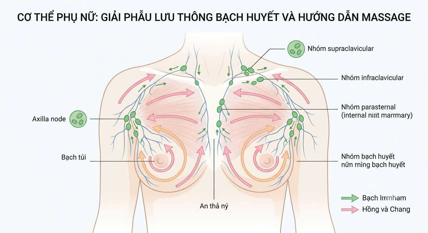 Massage ngực cho nữ giúp kích thích lưu thông hệ bạch huyết và phòng ngừa xơ cứng
